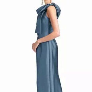 Sachin & Babi Steele Blue Bonnie Bow One-Shoulder Satin Gown